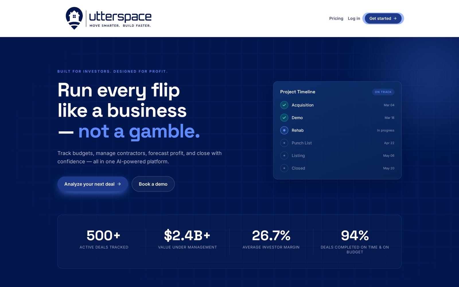 Utterspace marketing site homepage on a laptop screen