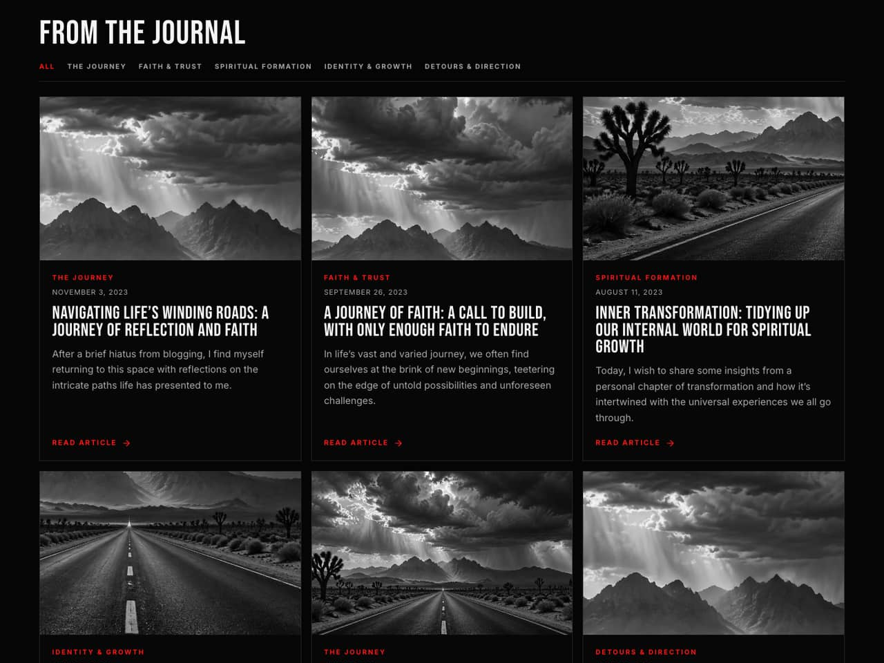 Journal index headed From the Journal, with category filters and multiple article cards from the migrated archive.